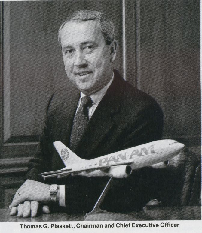 1988, Pan Am Chairman, Tom Plaskett, at his office in the Pan Am Building in New York.